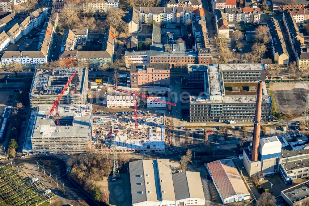 Luftbild Essen - Neubau eines Büro- und Geschäftshauses RWE Campus in Essen im Ortsteil Nordviertel im Bundesland Nordrhein-Westfalen, Deutschland