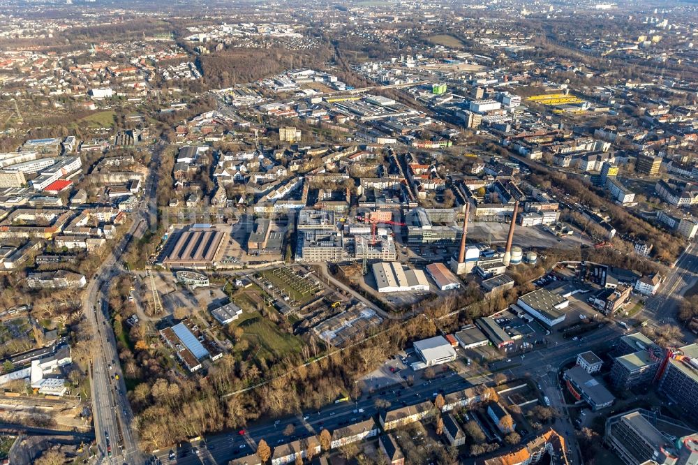 Luftbild Essen - Neubau eines Büro- und Geschäftshauses RWE Campus in Essen im Ortsteil Nordviertel im Bundesland Nordrhein-Westfalen, Deutschland