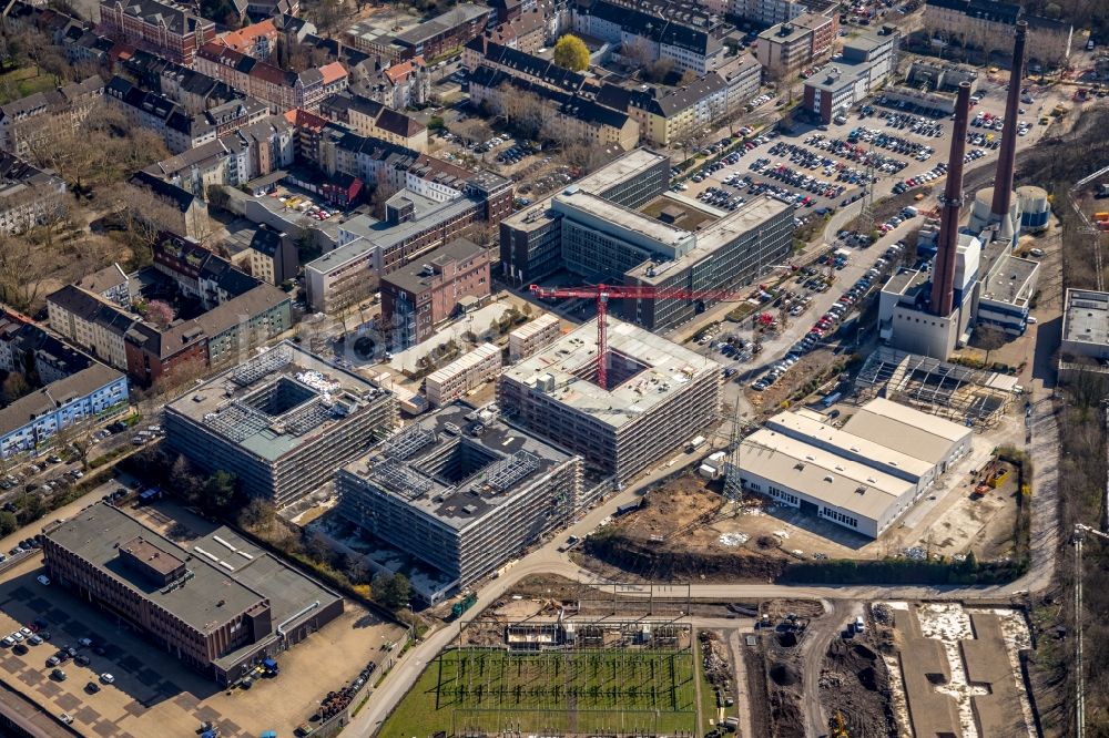 Essen aus der Vogelperspektive: Neubau eines Büro- und Geschäftshauses RWE Campus in Essen im Ortsteil Nordviertel im Bundesland Nordrhein-Westfalen, Deutschland