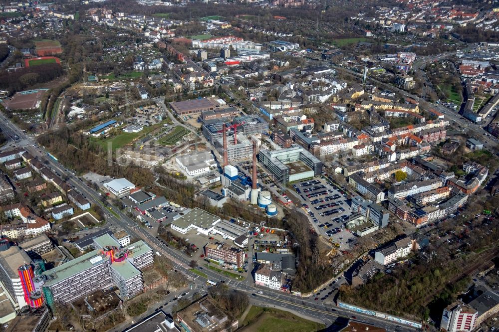 Luftaufnahme Essen - Neubau eines Büro- und Geschäftshauses RWE Campus in Essen im Ortsteil Nordviertel im Bundesland Nordrhein-Westfalen, Deutschland