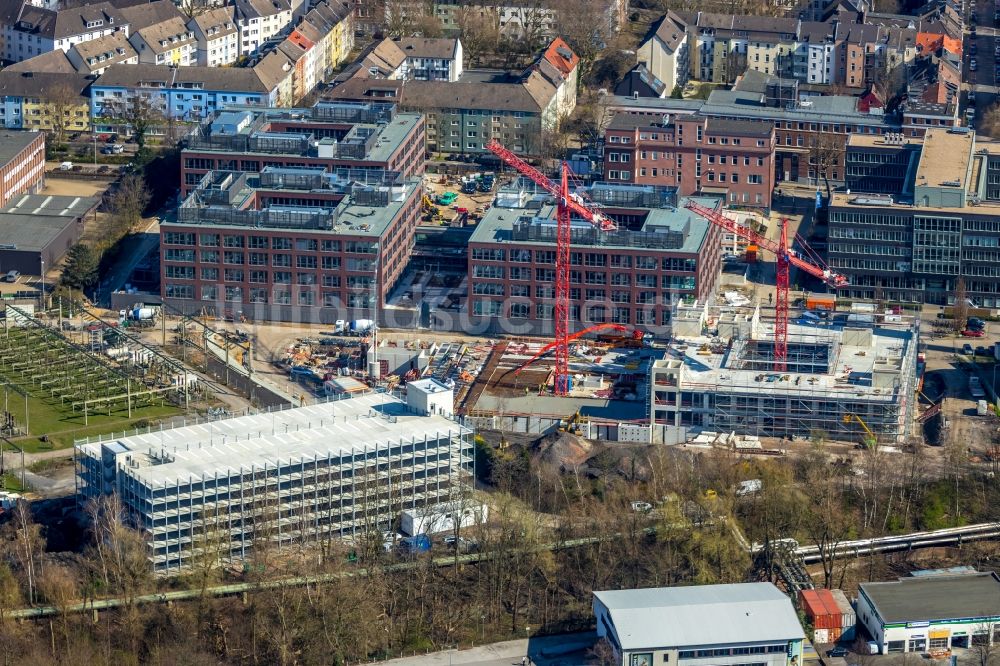 Luftbild Essen - Neubau eines Büro- und Geschäftshauses RWE Campus in Essen im Ortsteil Nordviertel im Bundesland Nordrhein-Westfalen, Deutschland