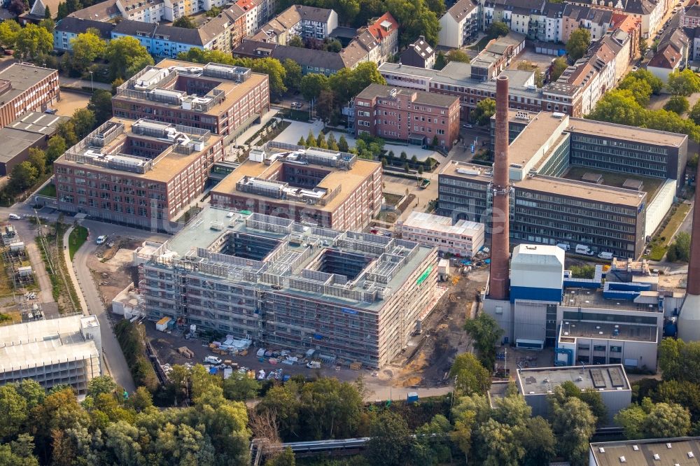 Luftbild Essen - Neubau eines Büro- und Geschäftshauses RWE Campus in Essen im Ortsteil Nordviertel im Bundesland Nordrhein-Westfalen, Deutschland