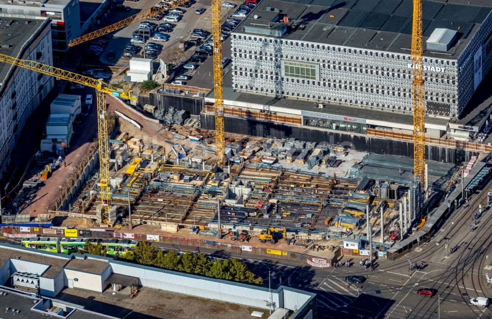 Magdeburg aus der Vogelperspektive: Neubau eines Büro- und Geschäftshauses der Städtischen Werke Magdeburg an der Ernst-Reuter-Allee Ecke Breiter Weg im Ortsteil Altstadt in Magdeburg im Bundesland Sachsen-Anhalt, Deutschland