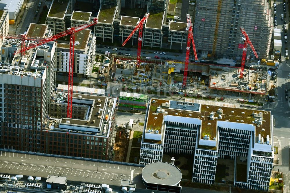 Luftbild Frankfurt am Main - Neubau eines Büro- und Geschäftshauses DB Tower im Ortsteil Gallus in Frankfurt am Main im Bundesland Hessen, Deutschland