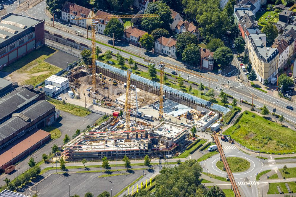 Luftbild Bochum - Neubau eines Büro- und Geschäftshauses TRIUM - An der Jahrhunderthalle in Bochum im Bundesland Nordrhein-Westfalen, Deutschland