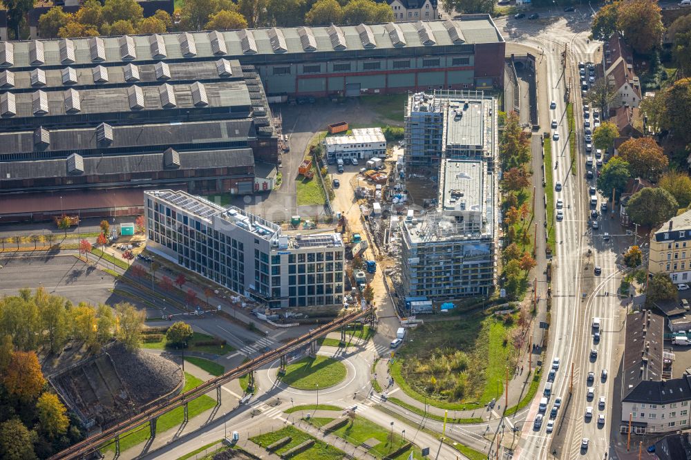 Luftaufnahme Bochum - Neubau eines Büro- und Geschäftshauses TRIUM - An der Jahrhunderthalle in Bochum im Bundesland Nordrhein-Westfalen, Deutschland