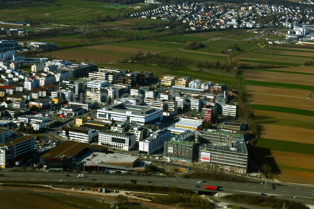 Echterdingen von oben - Neubau eines Büro- und Geschäftshauses VISION ONE in Echterdingen im Bundesland Baden-Württemberg, Deutschland