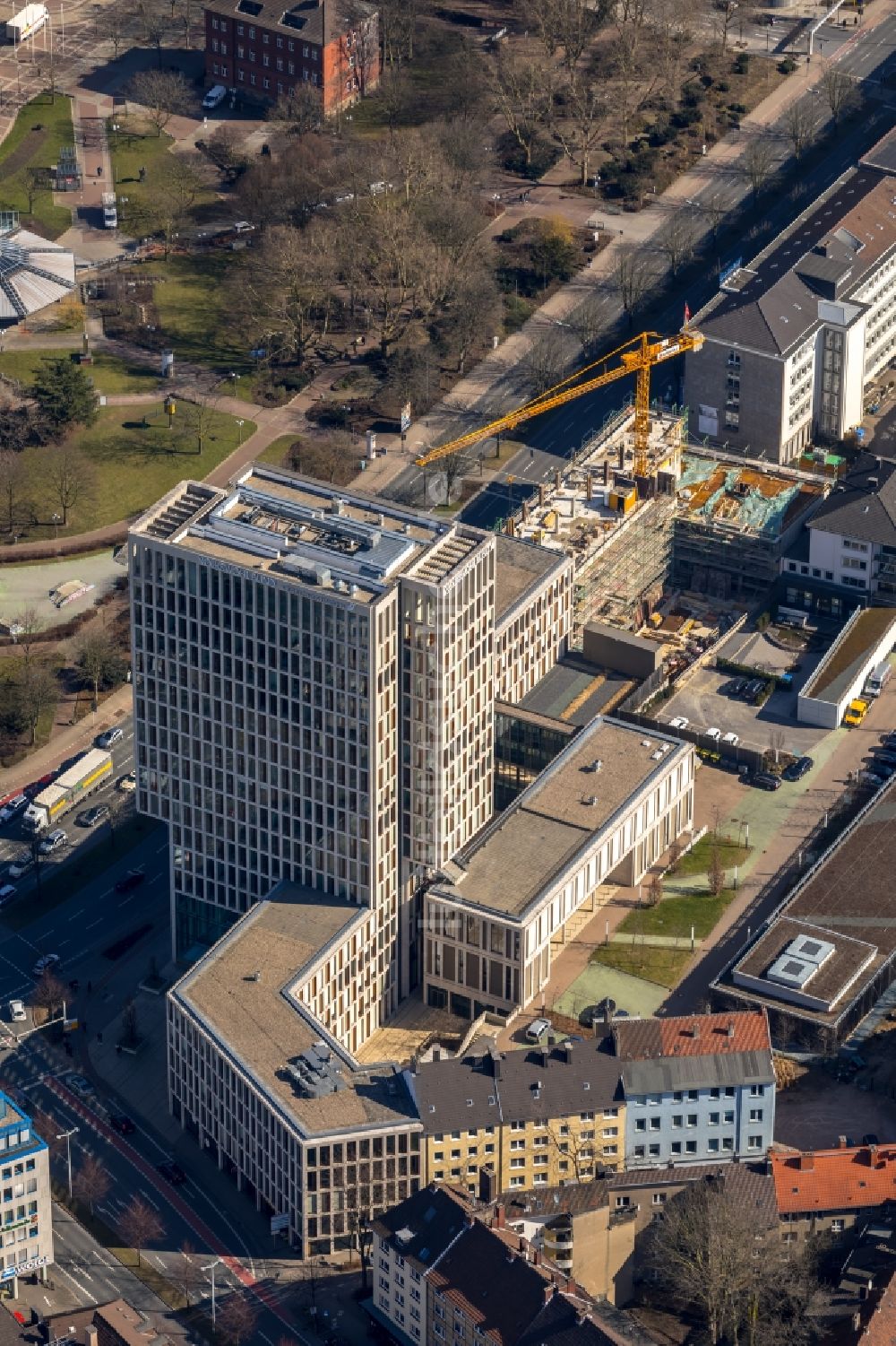 Luftaufnahme Dortmund - Neubau eines Büro- und Geschäftshauses der VOLKSWOHL BUND SACHVERSICHERUNG AG am Südwall in Dortmund im Bundesland Nordrhein-Westfalen, Deutschland