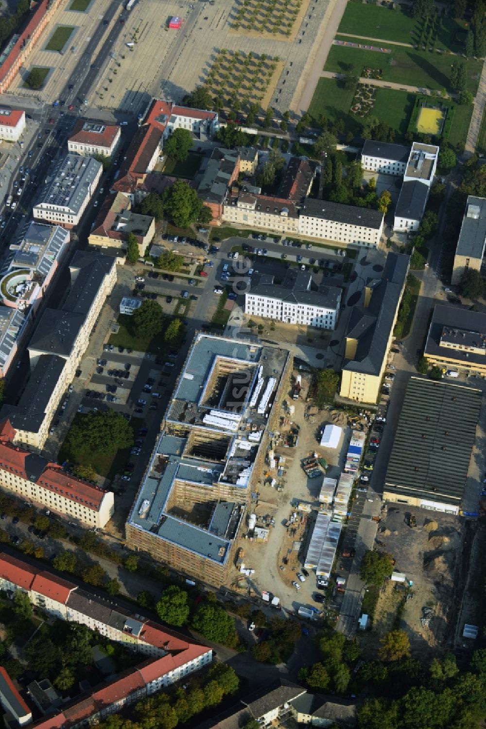 Luftbild Potsdam - Neubau eines Bürokomplexes für die Landesregierung Brandenburg in Potsdam