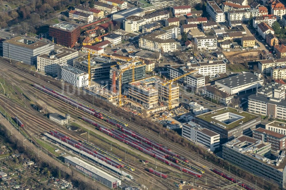 Freiburg im Breisgau aus der Vogelperspektive: Neubau der BUSINESSMILE an der Heinrich-von-Stephan-Straße in Freiburg im Breisgau im Bundesland Baden-Württemberg, Deutschland