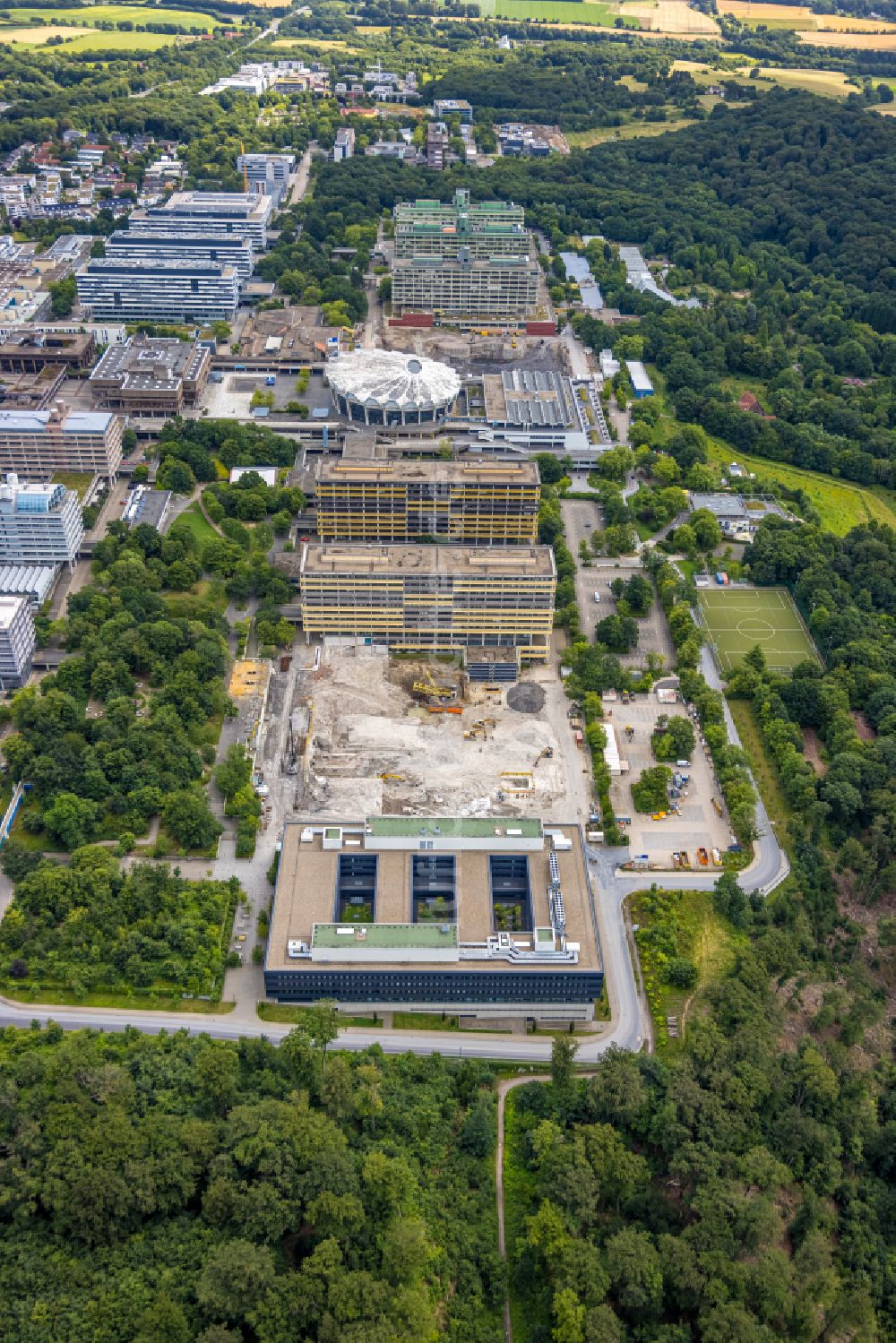 Luftaufnahme Bochum - Neubau am Campus der RUB Ruhr-Universität Bochum im Bundesland Nordrhein-Westfalen