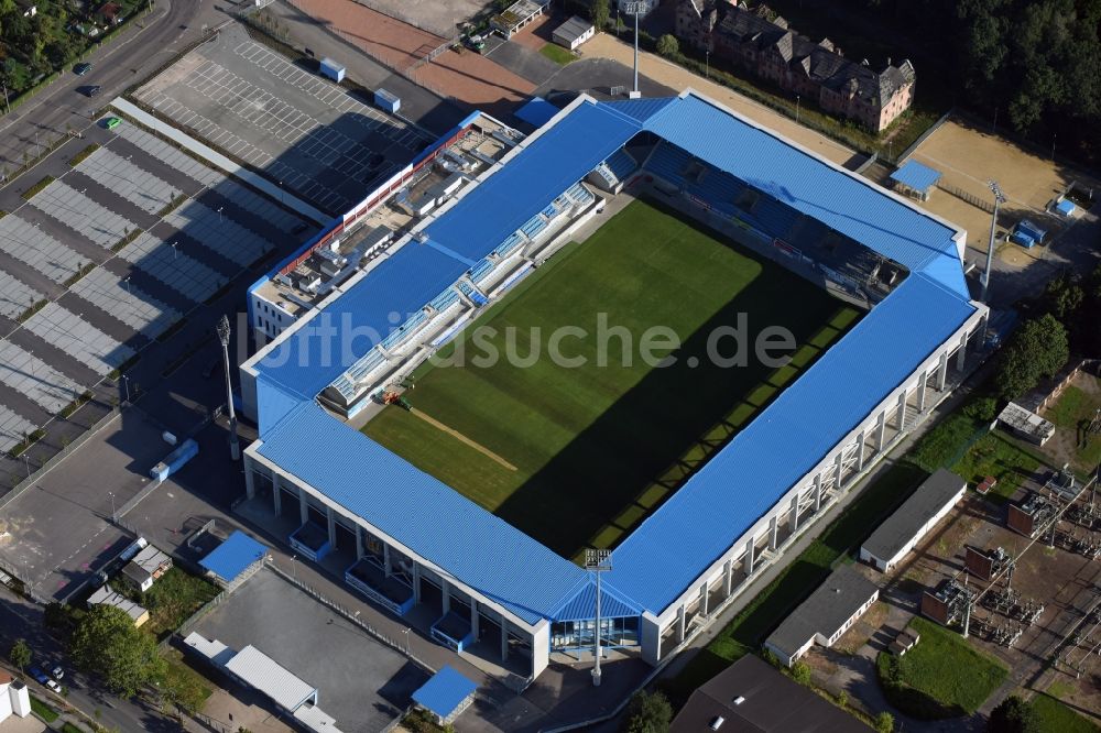 Chemnitz aus der Vogelperspektive: Neubau des community4you ARENA - CFC - Stadion in Chemnitz im Bundesland Sachsen