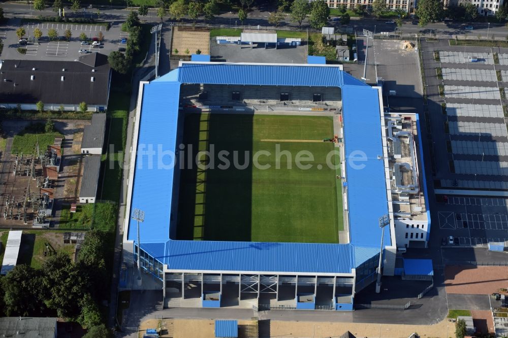 Luftaufnahme Chemnitz - Neubau des community4you ARENA - CFC - Stadion in Chemnitz im Bundesland Sachsen