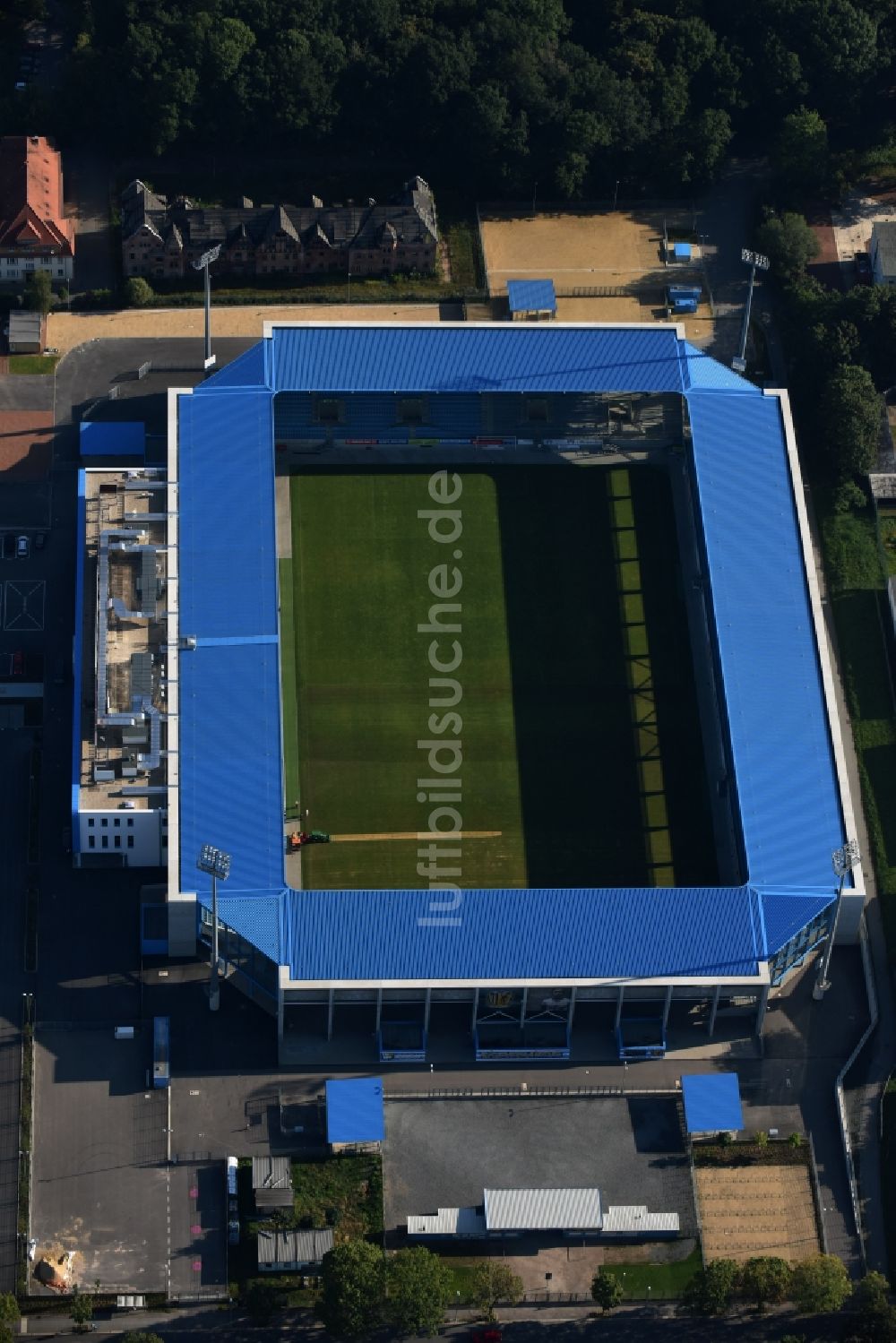 Chemnitz aus der Vogelperspektive: Neubau des community4you ARENA - CFC - Stadion in Chemnitz im Bundesland Sachsen