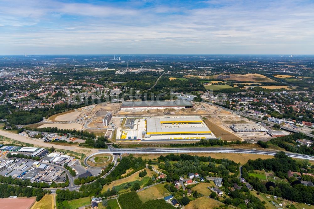 Bochum von oben - Neubau eines DHL- Hub- Gebäudekomplexes auf dem Gelände des Logistikzentrums im Entwicklungsgebiet MARK 51°7 in Bochum im Bundesland Nordrhein-Westfalen, Deutschland