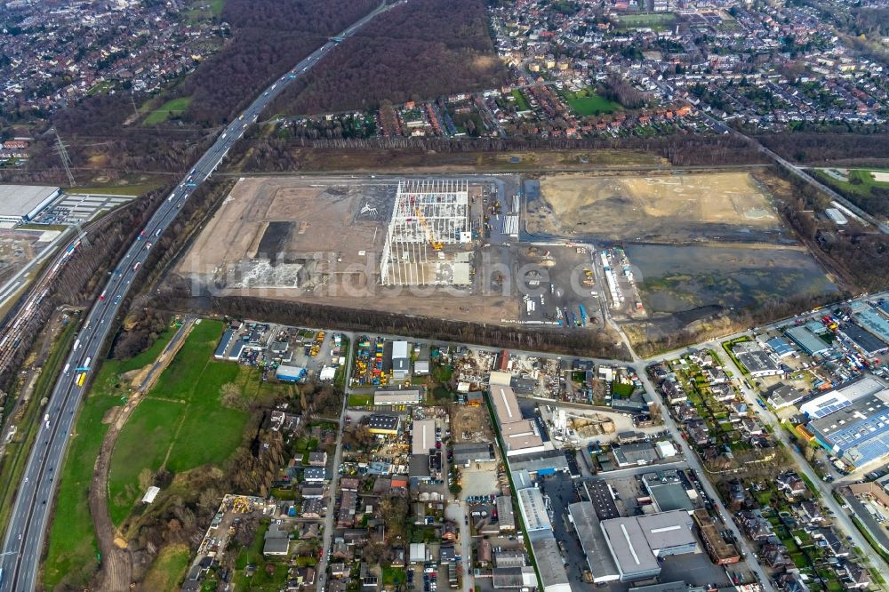 Oberhausen von oben - Neubau des Edeka-Zentrallagers im Gewerbegebiet Weierheide in Oberhausen im Bundesland Nordrhein-Westfalen, Deutschland