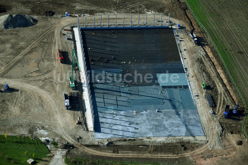 Magdeburg aus der Vogelperspektive: Neubau EGLO Zentrallager für Wohnraumleuchten im Gewerbegebiet Nord in Magdeburg im Bundesland Sachsen-Anhalt, Deutschland