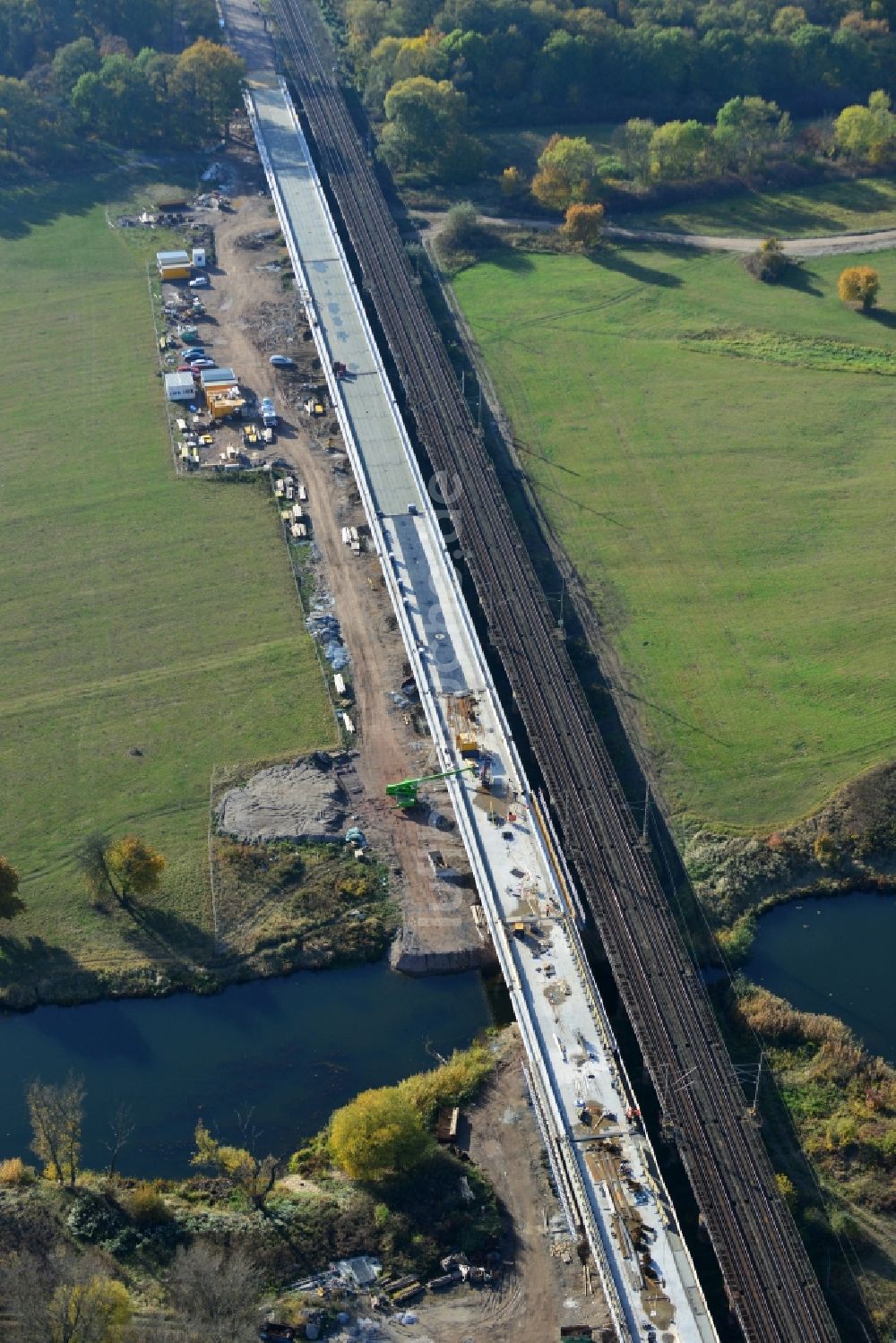 Luftaufnahme Biederitz - Neubau der Ehlebrücke bei Biederitz im Bundesland Sachsen-Anhalt