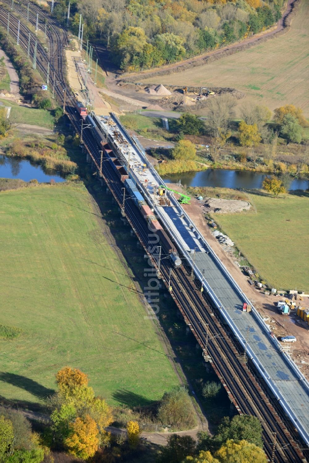 Luftaufnahme Biederitz - Neubau der Ehlebrücke bei Biederitz im Bundesland Sachsen-Anhalt