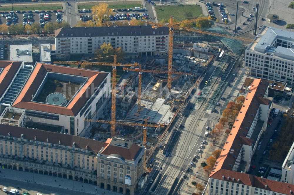 Luftaufnahme Dresden - Neubau des Einkaufszentrum Altmarkt Galerie der ECE Projektmanagement GmbH in Dresden im Bundesland Sachsen