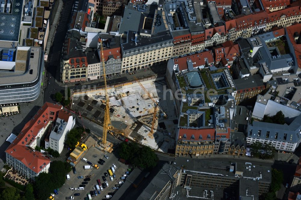 Luftbild Leipzig - Neubau eines Einkaufszentrums und Bürohauses des Projektentwicklers Centrum GmbH an der Hainspitze in Leipzig im Bundesland Sachsen