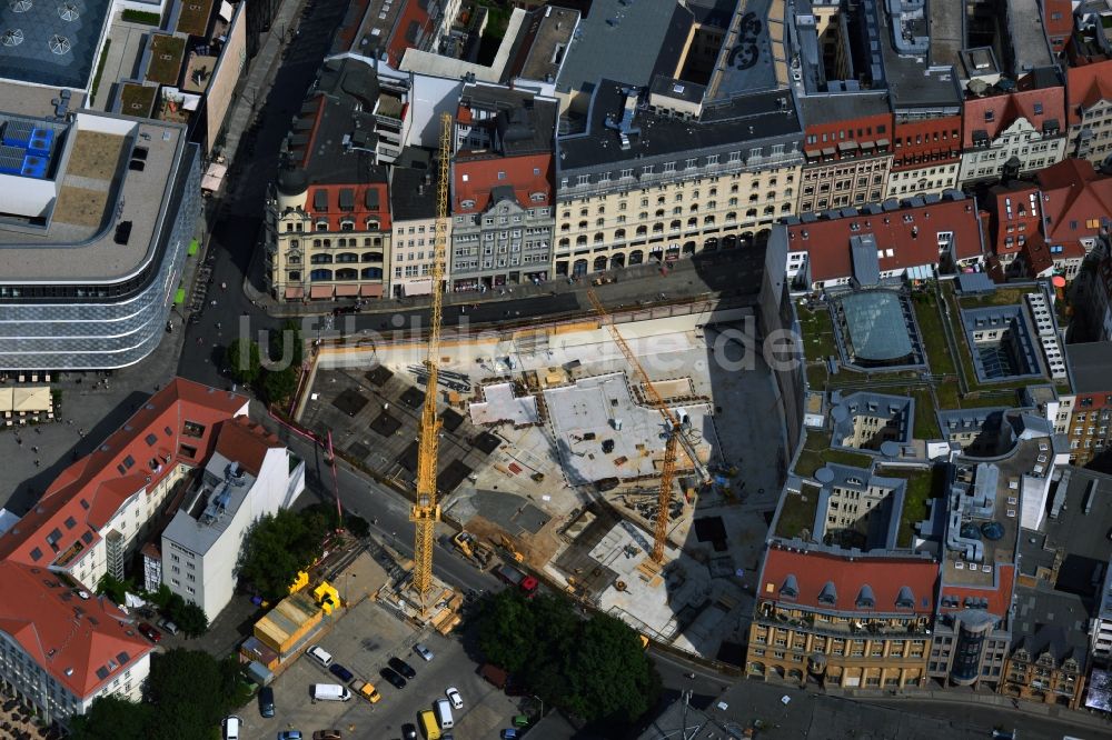 Luftaufnahme Leipzig - Neubau eines Einkaufszentrums und Bürohauses des Projektentwicklers Centrum GmbH an der Hainspitze in Leipzig im Bundesland Sachsen