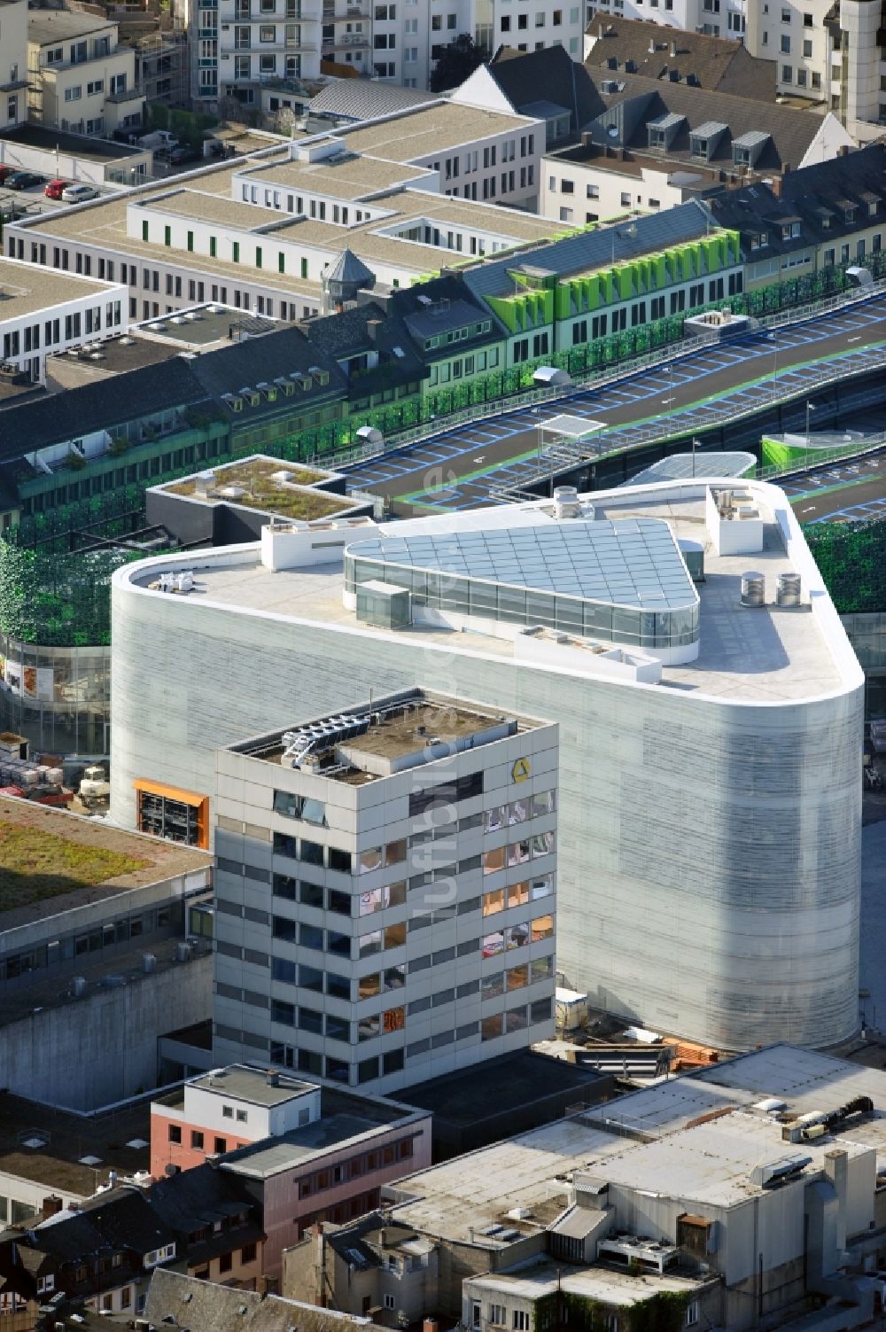 Luftbild Koblenz - Neubau des Einkaufszentrums und Kulturgebäude Forum Mittelrhein auf dem Zentralplatz in Koblenz im Bundesland Rheinland-Pfalz