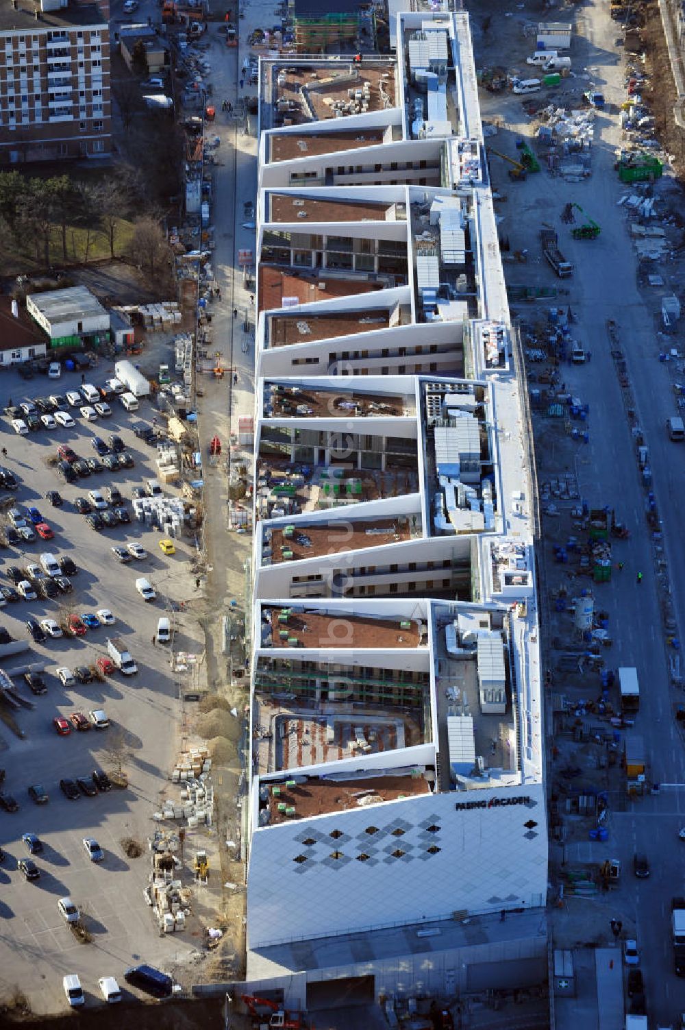 Luftbild München-Pasing - Neubau des Einkaufszentrums Pasing Arcaden in München-Pasing