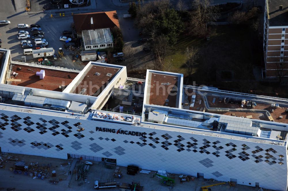 München-Pasing aus der Vogelperspektive: Neubau des Einkaufszentrums Pasing Arcaden in München-Pasing