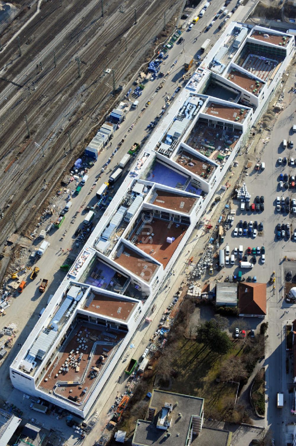 München-Pasing von oben - Neubau des Einkaufszentrums Pasing Arcaden in München-Pasing