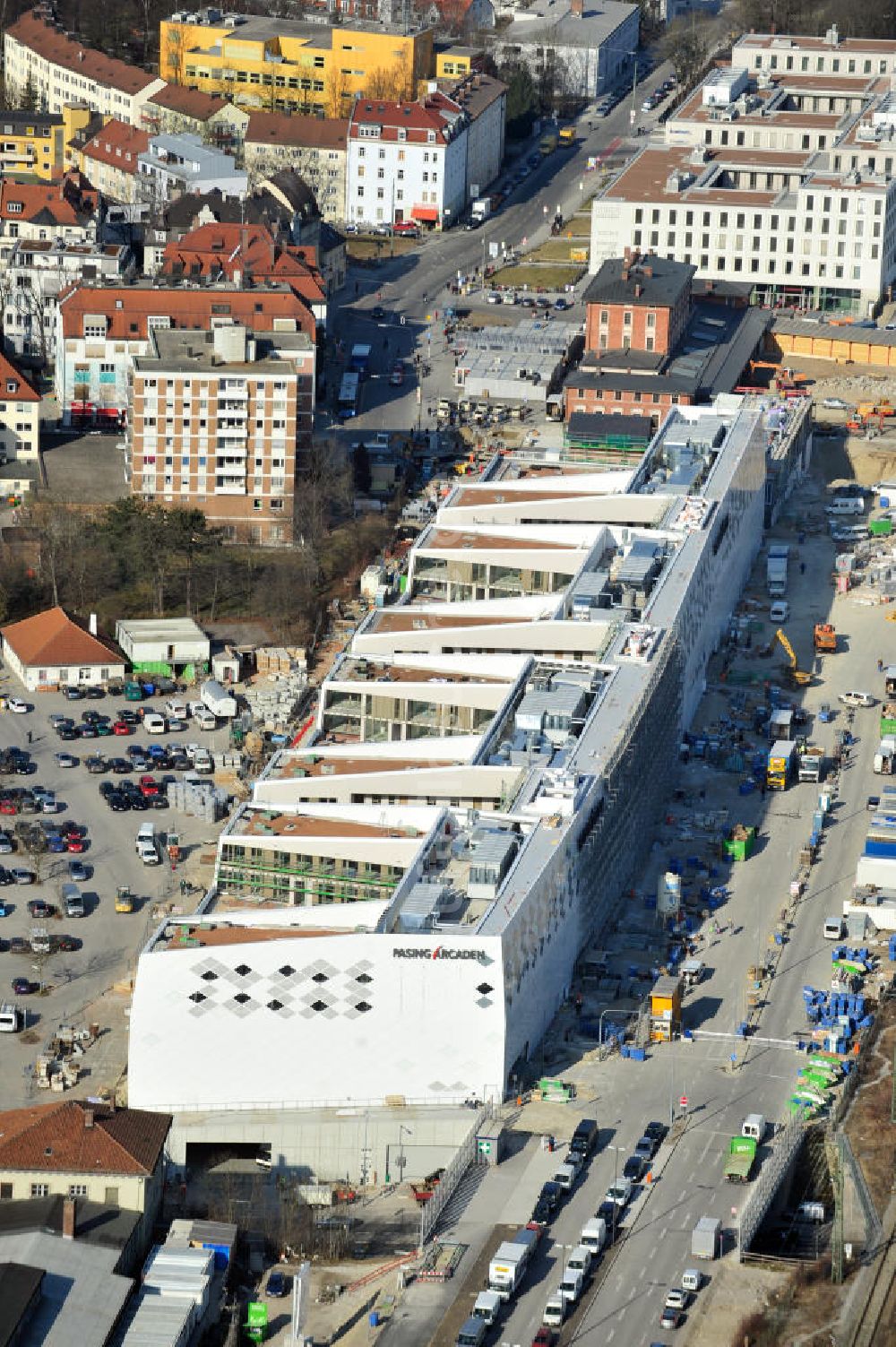 Luftbild München-Pasing - Neubau des Einkaufszentrums Pasing Arcaden in München-Pasing