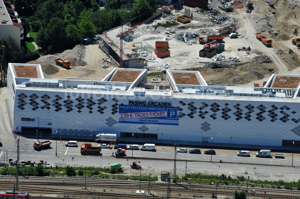 München Pasing von oben - Neubau des Einkaufszentrums Pasing Arcaden in München-Pasing