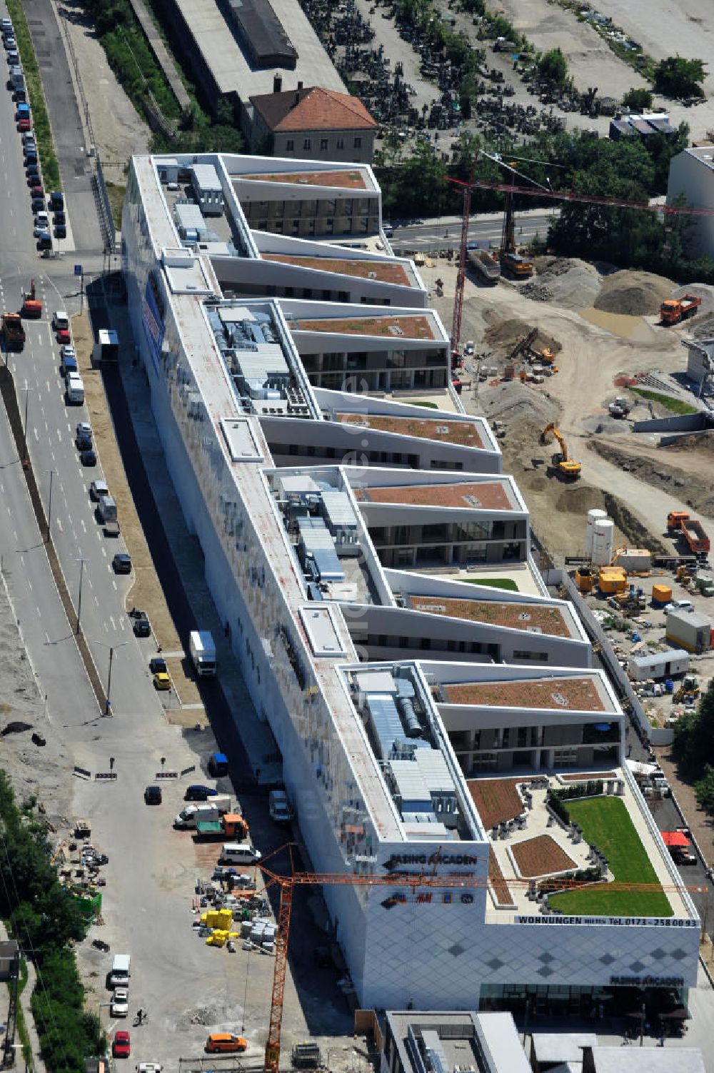 München Pasing von oben - Neubau des Einkaufszentrums Pasing Arcaden in München-Pasing