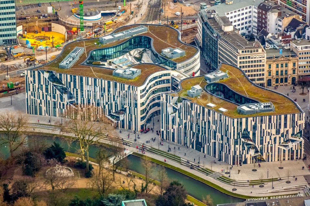 Düsseldorf von oben - Neubau einer Einzelhandels- und Büroimmobilie „ Kö-Bogen “ in Düsseldorf im Bundesland Nordrhein-Westfalen