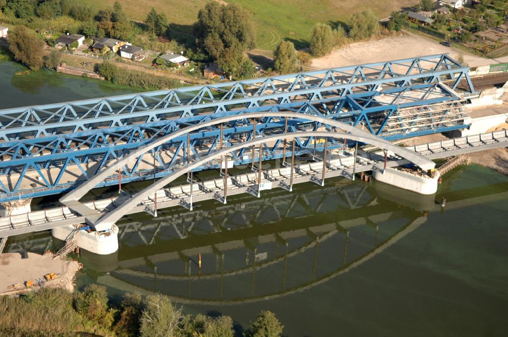 RATHENOW von oben - Neubau der Eisenbahnüberführung Havelbrücke Rathenow