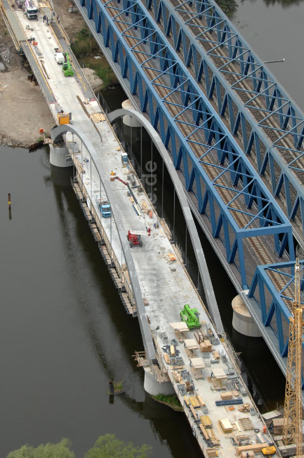 Luftaufnahme Rathenow - Neubau der Eisenbahnüberführung Havelbrücke Rathenow