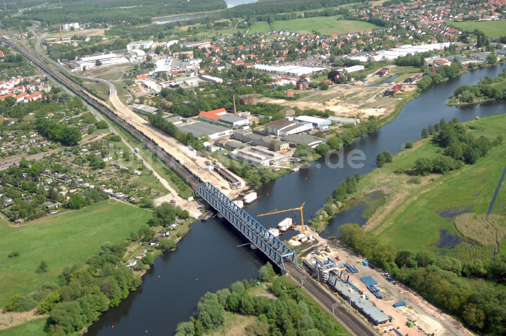 Luftbild RATHENOW - Neubau der Eisenbahnüberführung Havelbrücke Rathenow