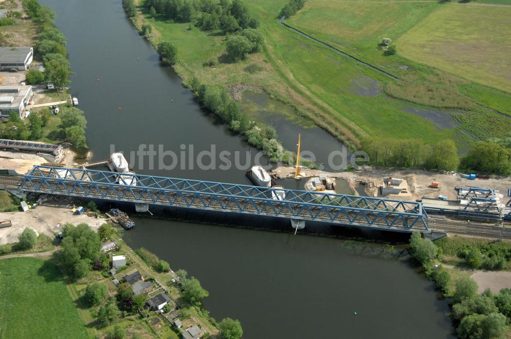 RATHENOW von oben - Neubau der Eisenbahnüberführung Havelbrücke Rathenow