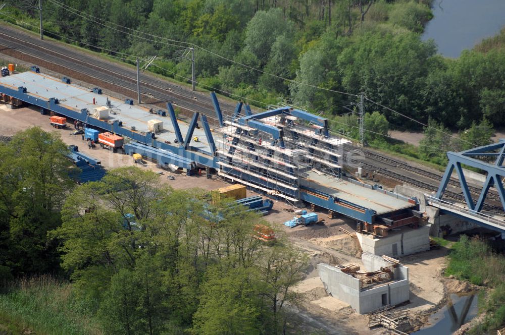 RATHENOW von oben - Neubau der Eisenbahnüberführung Havelbrücke Rathenow