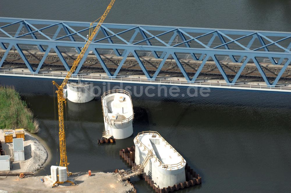 RATHENOW aus der Vogelperspektive: Neubau der Eisenbahnüberführung Havelbrücke Rathenow