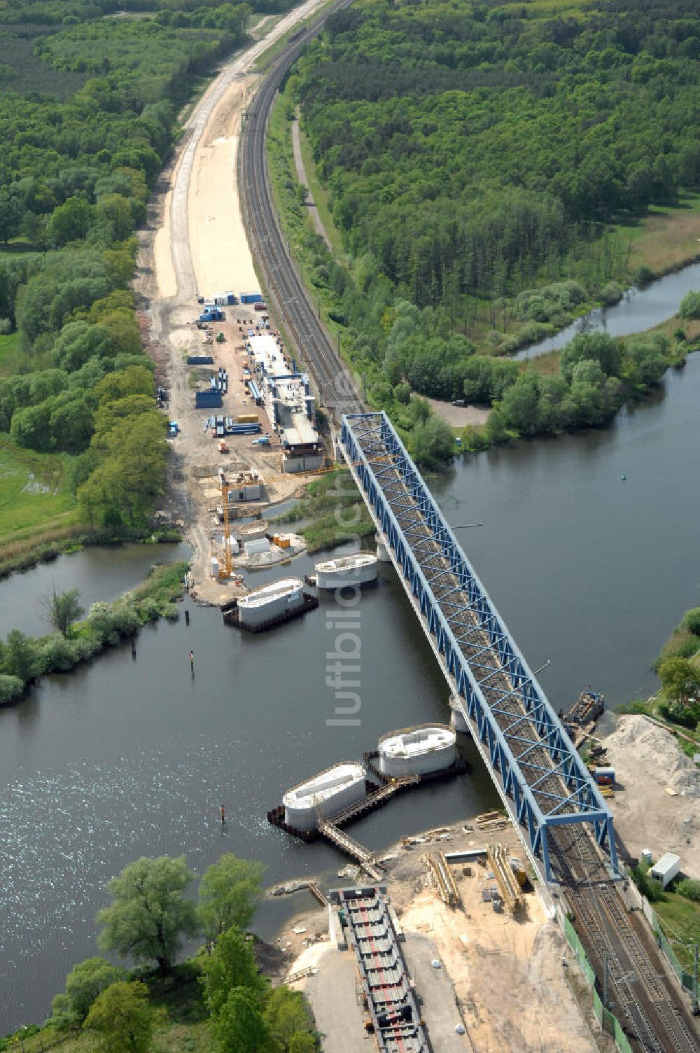 Luftbild RATHENOW - Neubau der Eisenbahnüberführung Havelbrücke Rathenow