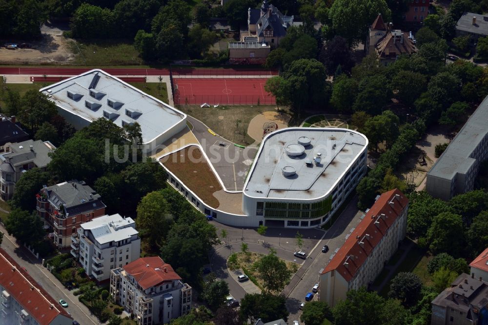 Luftaufnahme Leipzig - Neubau der Erich-Kästner-Schule an der Erfurter Straße in Leipzig im Bundesland Sachsen