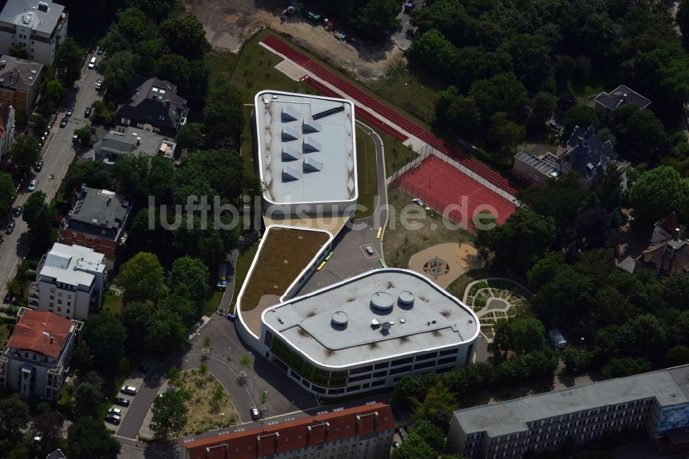 Leipzig aus der Vogelperspektive: Neubau der Erich-Kästner-Schule an der Erfurter Straße in Leipzig im Bundesland Sachsen