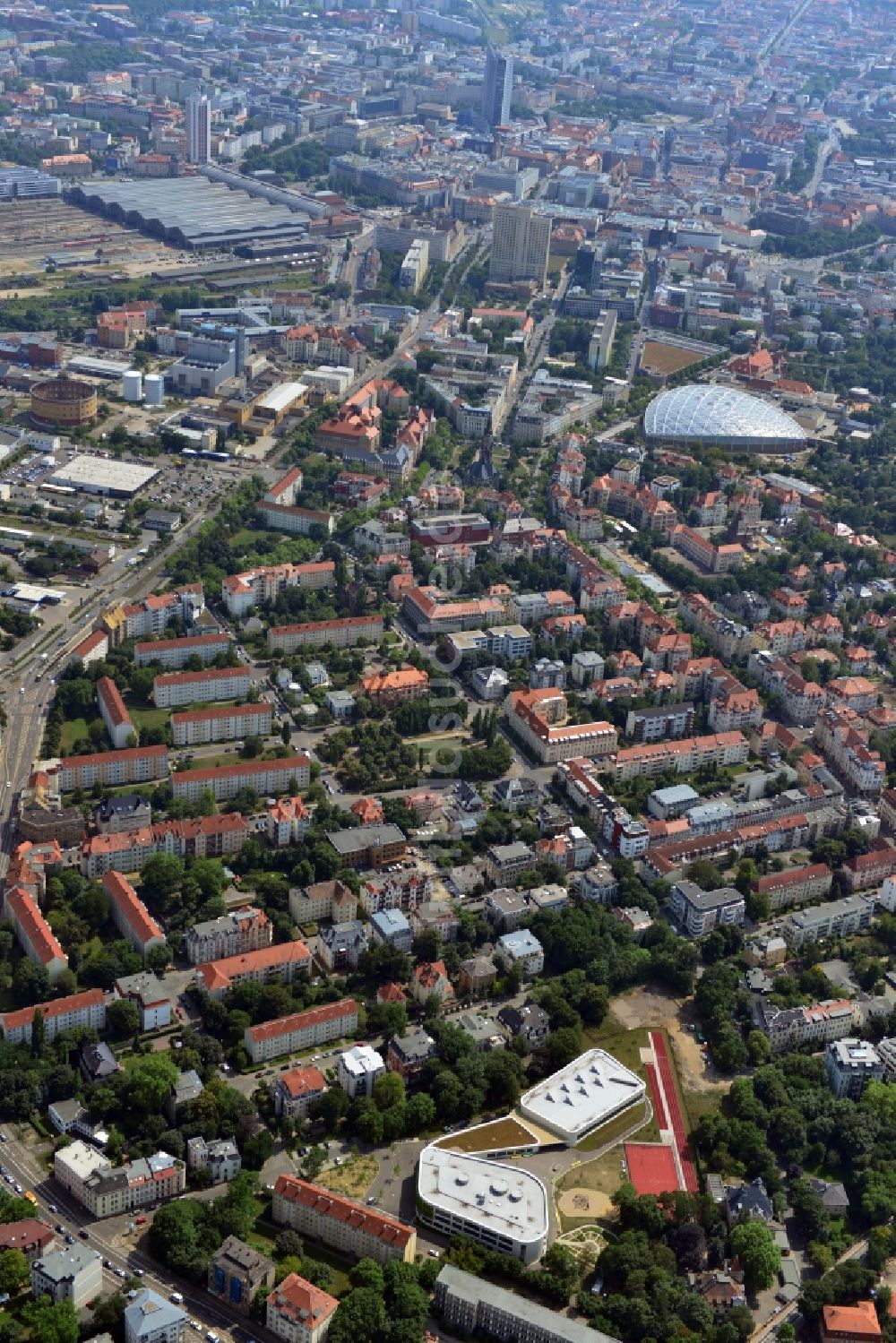 Luftbild Leipzig - Neubau der Erich-Kästner-Schule an der Erfurter Straße in Leipzig im Bundesland Sachsen