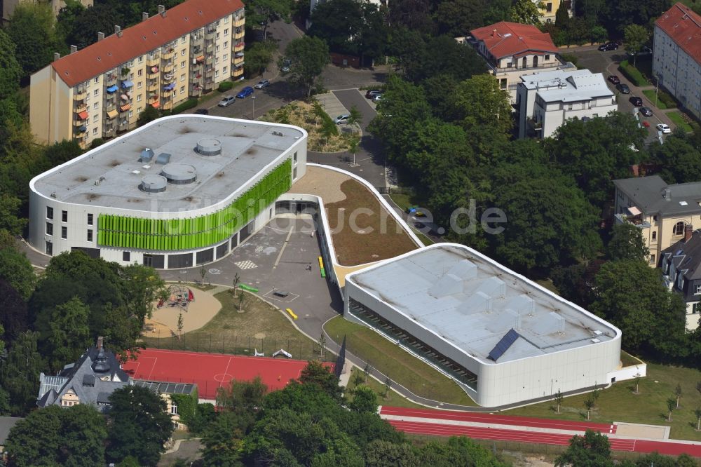 Luftaufnahme Leipzig - Neubau der Erich-Kästner-Schule an der Erfurter Straße in Leipzig im Bundesland Sachsen