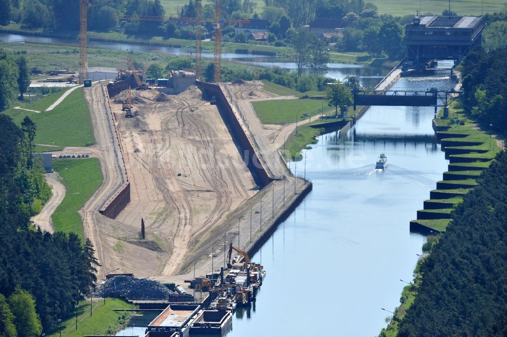 Niederfinow aus der Vogelperspektive: Neubau und Erweiterungsbaustelle am Schiffshebewerk Niederfinow