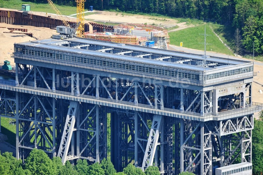 Luftaufnahme Niederfinow - Neubau und Erweiterungsbaustelle am Schiffshebewerk Niederfinow