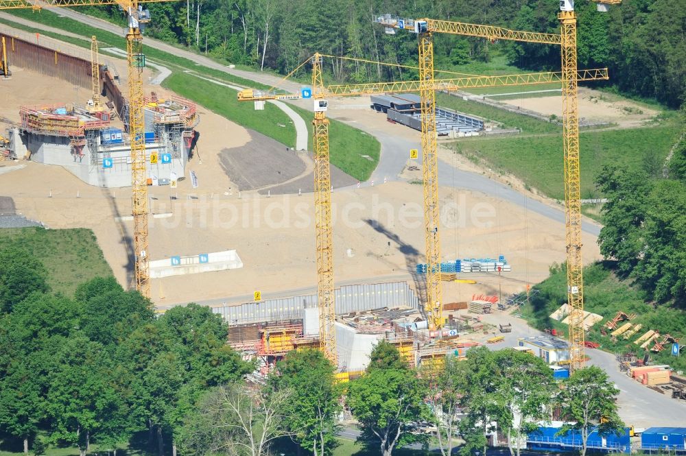 Niederfinow aus der Vogelperspektive: Neubau und Erweiterungsbaustelle am Schiffshebewerk Niederfinow