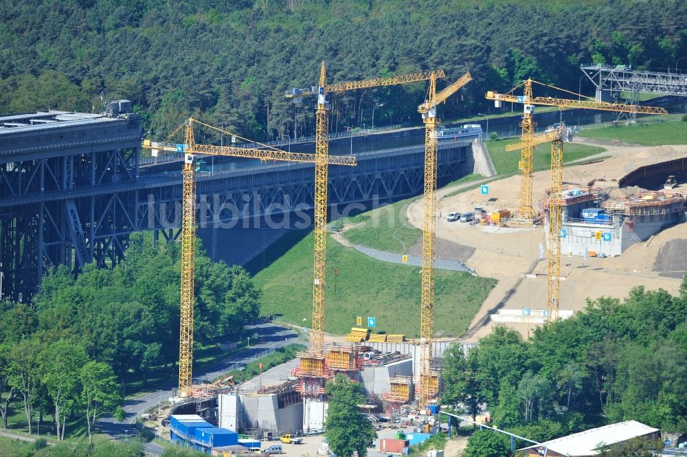 Luftaufnahme Niederfinow - Neubau und Erweiterungsbaustelle am Schiffshebewerk Niederfinow