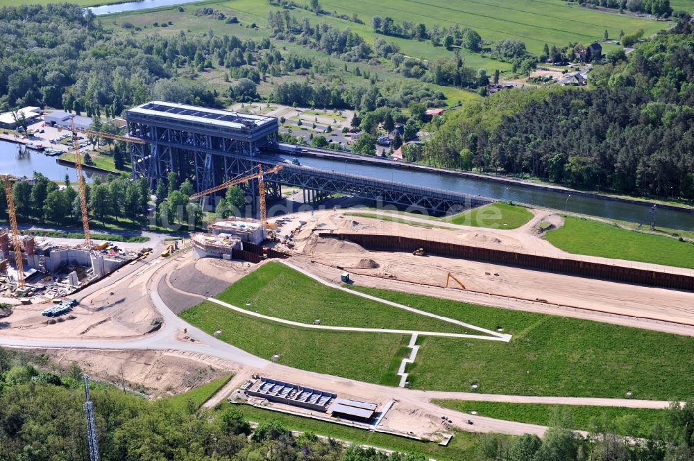 Niederfinow von oben - Neubau und Erweiterungsbaustelle am Schiffshebewerk Niederfinow